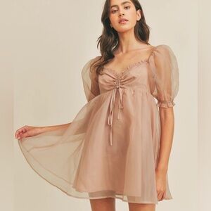 Mable Organza Sleeve Blush Pink Mini Dress